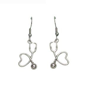 Stethoscope Heart Earrings Nurse RN Medical Dangle Handmade Stainless